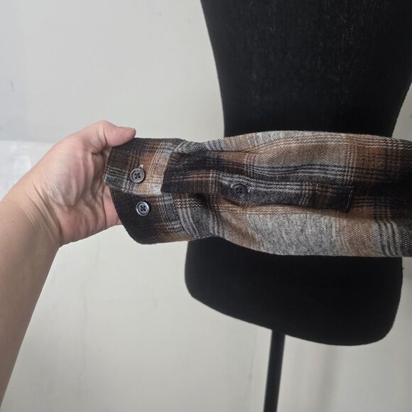 Express Shacket Men Small Shirt Jacket Button Up Plaid Gray Brown Lumberjack - Picture 4 of 9